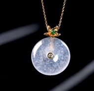 玻璃種翡翠平安扣項鍊 18K金鑽石 | 天然緬甸玉翡翠A貨 | 送禮