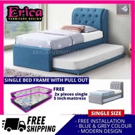 [Erica] Single Bedframe With Pullout And 2pcs Honey Single Mattress 5 inch Thickness