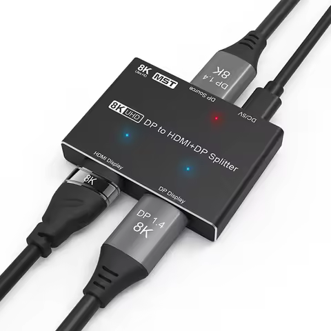 MST DP Displayport To HDMI and DP Displayport Splitter Adapter Box Black Support 2.1 8K 60Hz 4K 120H