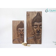 3D embossed wooden Buddha head wall painting W-TANH-16 small size