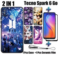 2 IN 1 BTS Case with Tempered Glass For Tecno Spark 6 Go Phone Case and Curved Ceramic Screen Protector