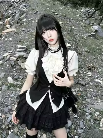 Y2k Sweet Japanese Outfits Women's Clothes Fashion Vintage Lolita Ruffle Tops High Waist Skirt Suits