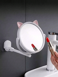 1入組掛壁式浴室化妝鏡，卡通家用折疊鏡，宿舍免貼小鏡子