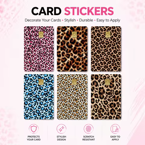 Premium Leopard Print Card Sticker Set Waterproof PVC Bank Card Skin Cover Stylish Credit Card Prote