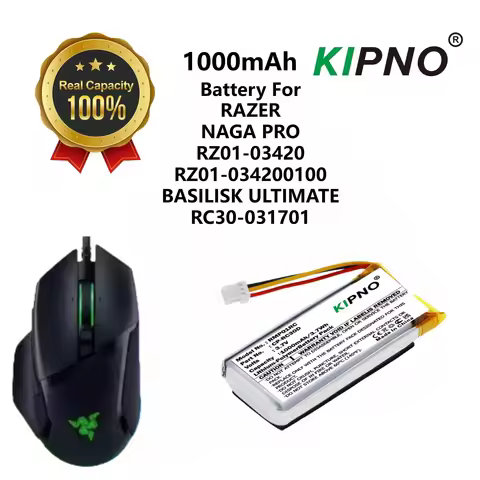 KIPNO 3.7V 1000mAh Keyboard,Mouse battery CP-RC30D for RAZER NAGA PRO, RZ01-03420, 034200100,BASILIS