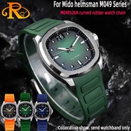 ปรับให้เข้ากับ MIDO Helmsman M049สายนาฬิกาสำหรับผู้ชายย้อนยุคทีวีสไตล์ M049526A เดิมโค้งยางซิลิโคนนาฬิกาโซ่22มิลลิเมตร