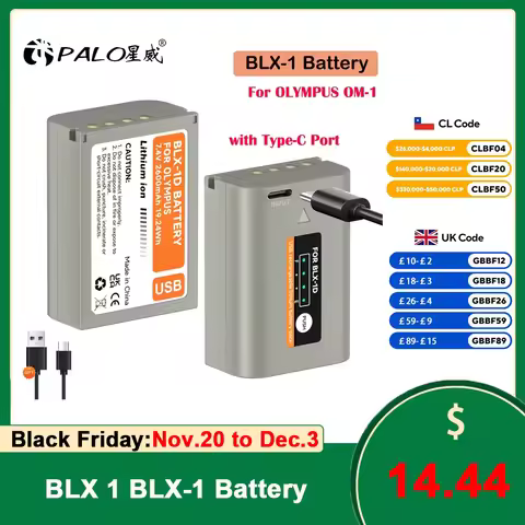 BLX 1 BLX-1 Battery with Type C USB Fast Charging Port for Olympus OM1 MARK II OM-1 OM System 2600mA