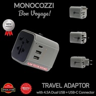 Monocozzi Travel Adapter with 4.5A Dual USB and USB-C Connector