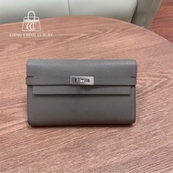 🌈Hermes🧡Kelly Wallet🧡8F錫器灰銀扣🌟98新🌟Epsom皮🌟長銀包🌟