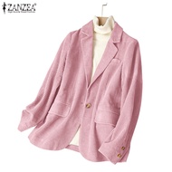 ZANZEA Casual Women Long Sleeve Vintage Baggy Outwear Corduroy Blazer