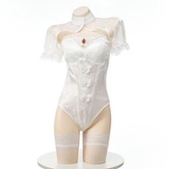 EFP大美人-2024新品♡性感網美主播暗紋花嫁蝴蝶結提花寶石裝飾寬鬆死庫水上衣連身衣~白M~XL