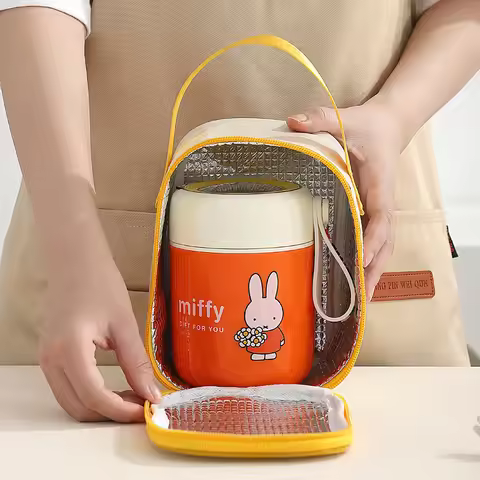 ​​Miffy Thermal Soup Cup Insulated Carry Bag Vacuum 600ml with Cartoon Bunny Waterproof Lunch Bag fo