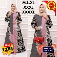 X Yy Gamis Batik Motif Kupu/ Gamis Batik Wanita Kombinasi Polos Jumbo