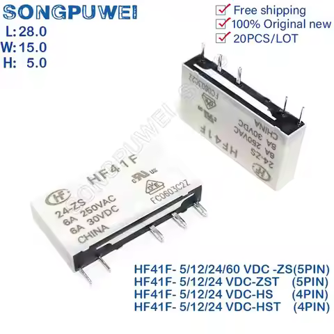 20Pcs/Lot HF41F - 05 012 024 -ZS -HS -ZST -HST 41F-C2-1 HF41F-012-ZS 5PIN 6A HF41F-024-ZS Relays 5V 