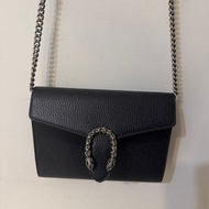 GUCCI 黑色牛皮 酒神錬帶WOC二用包