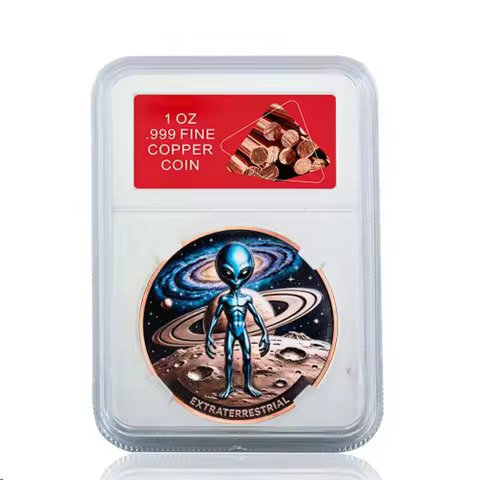 1 oz .999 Fine Copper Space Alien Commemorative Coin in Display Slab Earth Moon Outer Space Challeng