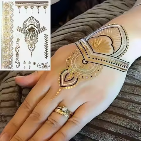 Waterproof Temporary tattoo Sticker gold sliver metallic henna hair tatto flash tatoo fake tattoos f