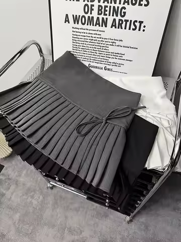 Women Grey Mini Skirt 2000s Vintage Korean Style A-line Pleated Skirt Harajuku Preppy Style Y2k Gyar
