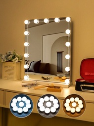 化妝鏡填充光led化妝鏡燈泡usb三色調光鏡燈泡美容化妝鏡燈浴室照明