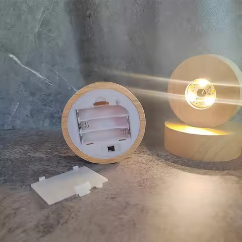 3D Crystal Glass Resin Balls Wooden Display Stand Holder Round 8cm 10cm Warm Cold Light Led Base Ope