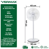 Vermax Stand Fan Standard Electric Fan Floor Fan Desk Fan Height Adjust 24 hours Running Without Ove