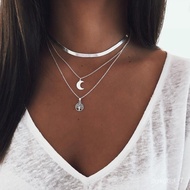 LP-6 SMT🌳QM Popular 925 Sterling Silver Triple Layer Necklace Moon Pendant Choker Party Birthday Gift Women's Fashion Je