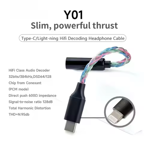 Y01 Type-C Lightning to 3.5/4.4mm HIFI Earphone Amplifie Digital Decoder Cable OTG DAC Chip CX31993 