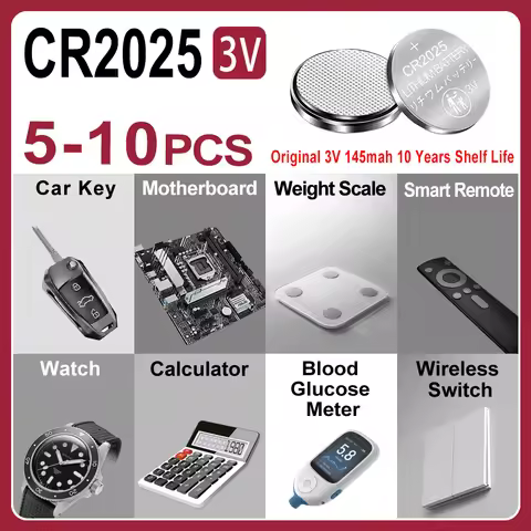 5-10PCS CR2025 Battery CR 2025 3V Lithium Battery DL2025 BR2025 KCR2025 For Car Remote Control Watch