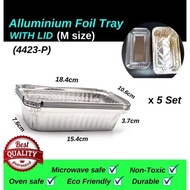 ALUMINIUM FOIL TRAY WITH LID@ SIZE RECTANGLE 5PCS 4423-P