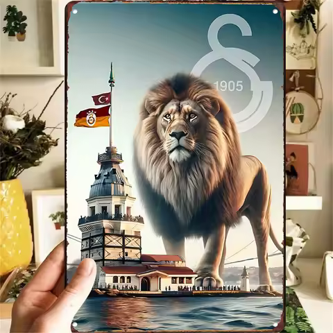 , Galatasaray Lion Emblem Vintage Metal Wall Art - 1905 Retro Design, Durable Iron Construction, Smo