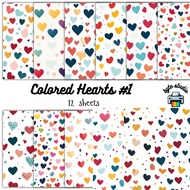 12 Sheets Colored Hearts 1 | byte studio | Cardstock Craft Paper Journal Stationery