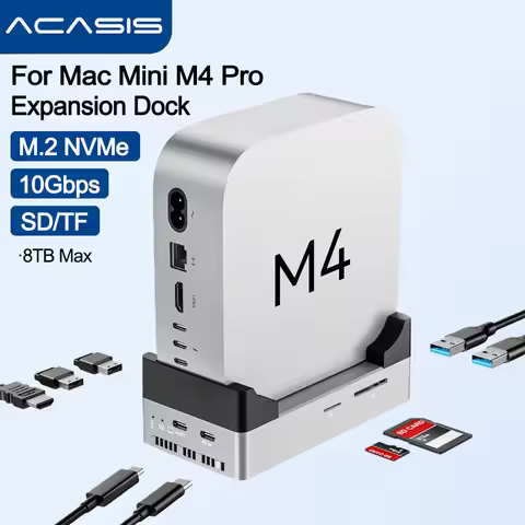 Acasis Mac Mini Storage Expansion Dock With 10Gbps M.2 NVMe SSD Enclosure 4K 60HZ TF/SD 8 in 1 USB C
