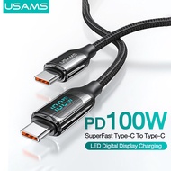 USAMS สายชาร์จ USB PD100W Type C เป็น USB Cสายชาร์จ Digital Display USB-C For Samsung Galaxy