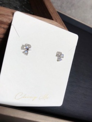 玻璃體月光石 蝴蝶 純銀鑲嵌耳針