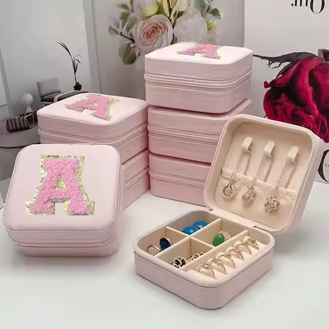 Mini Jewelry Storage Box Bridesmaid Gift Ideas Travel Jewelry Case Initial Letter with Name Birthday