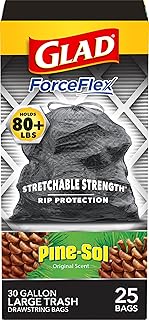 Glad ForceFlex Drawstring Large Trash Bags, 30 Gal, Pine-Sol Original Scent, 25 Count