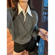 Áo Len Cardigan Cổ Polo Dáng Rộng Mùa Xuân Limon2025 Phong Cách Blogger Lười Biếng Hai Mảnh Giả Thời