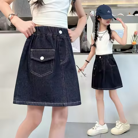 Stylish Kids Children Fashion Vintage Dark Blue Denim Skirt for Teen Girls Trend Street Design Y2K B