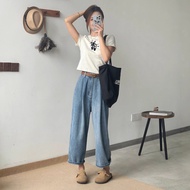[Ready Stock] Korean Style Grandmother Pants High Waist Straight Jeans for Women 6191