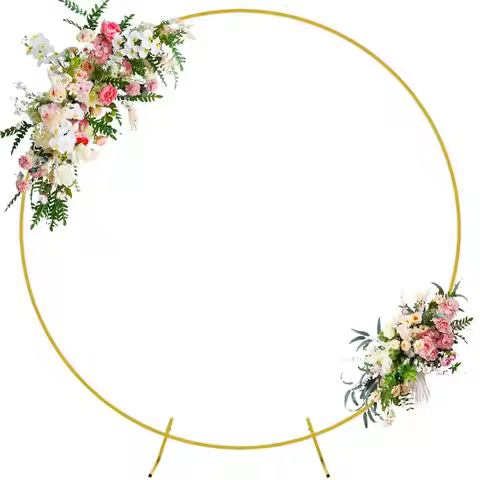 Round Backdrop Stand 7.2FT Circle Balloon Arch Frame Circle Backdrop Stand Gold Round Arch for Weddi