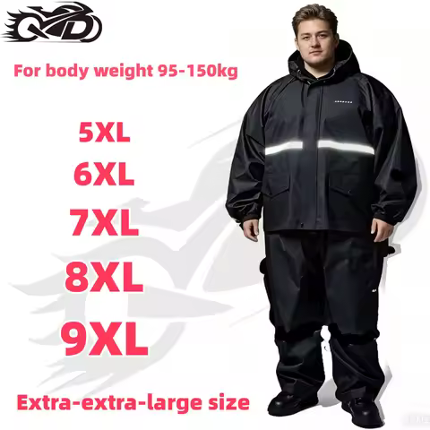 Unisex 9XL Fat Man Raincoat Rain Pants Set 160kg Reflective Waterproof Motorcycle Rider Gear rain su