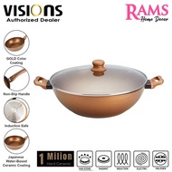 HOT🔥VISIONS 36CM METAL COOKWARE INDUCTION NON STICK WOK PAN WITH LID