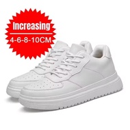PDEP New Height Increasing Shoes for Men 10cm Invisible Elevator Sneakers White Leathe Sport Zapatil