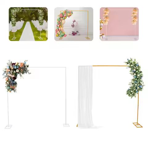 2.4x2.4m/7.87x7.87ft Metal Wedding Stand, Metal Square Garden Backdrop Frame Flower Balloon DIY Deco