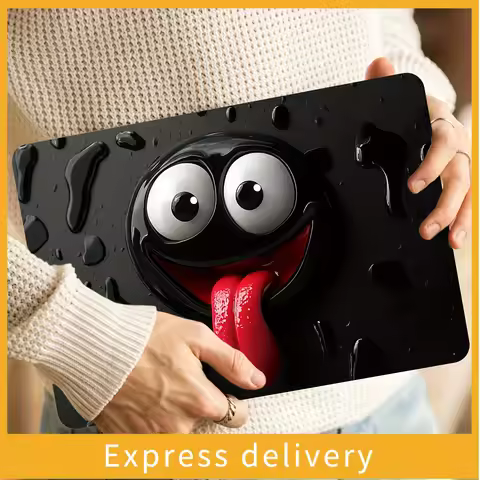 Pack of two, Happy Emoji stickers for laptops - scratch resistant, with a vivid eye and tongue desig