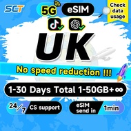 Wefly UK eSIM 5G 3-30Days 5-20GB Unlimited Data eSIM UK SIM Card eSIM send in 1min