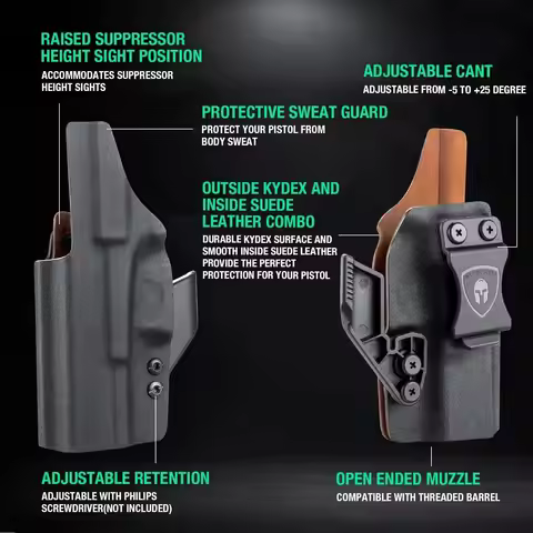 Only For Glock 17/19/26/44/45(GEN 1-5)&G23/32(GEN 1-4),IWB Kydex Leather Holsters,Mounting sight,Loc