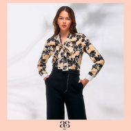 [asv pf23] Nadia Floral Blouse เสื้อผู้หญิง แขนยาว คอวี ตกแต่งผูกโบว์คอ ผ้าลายดอกไม้