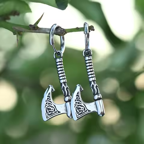 One Set Vintage Ax Fashion Weapon Earrings Nordic Men Teen Stainless Steel Odin Ax Raven Jewelry Stu
