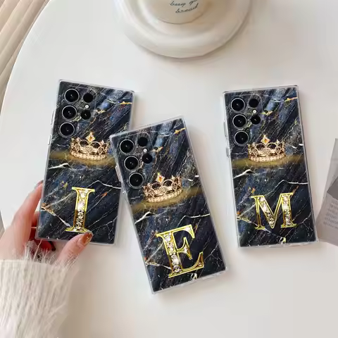 Initial Letter E M I J L Phone Case For Samsung Galaxy S24 S23 Ultra S22 S20 Plus S21 FE Clear Cover